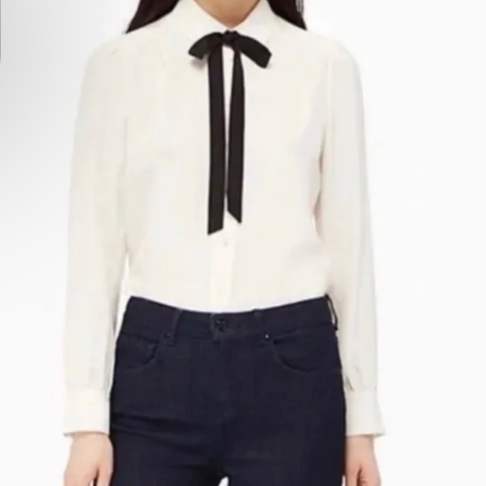 Kate Spade | Cream Black Neck Tie Button Down Silk Blouse Size 00